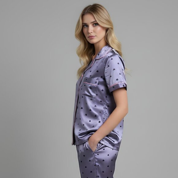 Purple Heart Print Satin PJ Set - Picture 3 of 7